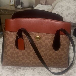 Coach Brown and Red Signature Shoulder Bag